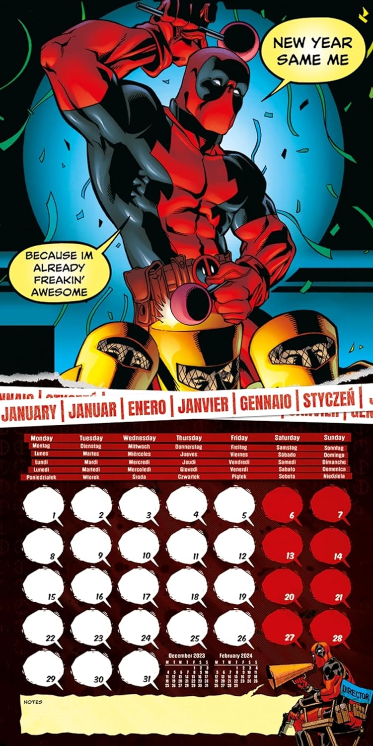 Marvel Deadpool Calendar 2024 - Month to a View Planner 30cm x 30cm, Marvel Gifts for Men and Women, Marvel Gifts for Boys and Girls, Kids Calendar - Official Merchandise - Official Merchandise