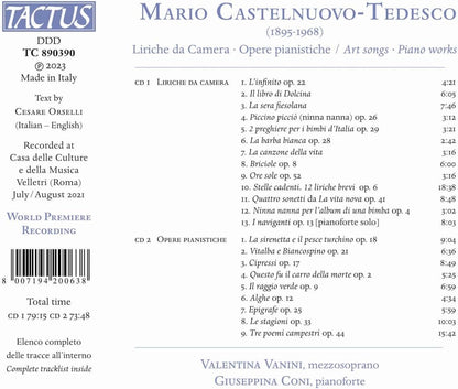 Mario Castelnuovo-Tedesco: Liriche Da Camera/Opere Pianistiche: Art Songs/Piano Works