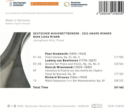 Anne Luisa Kramb: In:Cantando: Works By Hindemith, Beethoven, Wieniawski and Strauss