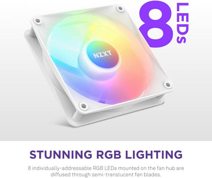 NZXT F120 RGB Core - RF-C12SF-W1 - 120mm Hub-Mounted RGB Fan - 8 Individually-Addressable LEDs - Semi-Translucent Blades - High Static Pressure & Airflow - Quiet Operation PWM Control - White 120 mm Single pack White