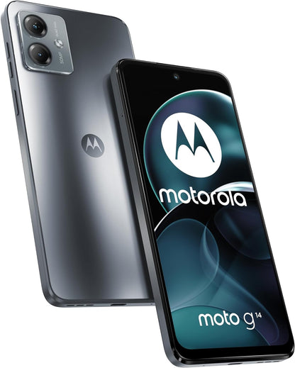 Motorola Smartphones Moto g14 (6.5" Full HD+ display, 50MP camera system, Dolby Atmos® audio, Android 13, 4/128, 5000 mAh battery, Octa-core processor, dual SIM), steel grey