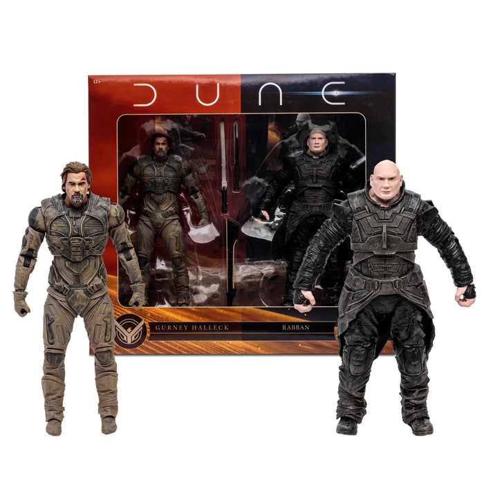 McFarlane Toys Dune: Part Two Gurney Halleck & Rabban 7-Inch Action Figures 2-Pack - Incredibly Detailed Warriors with Ultra Articulation, Swords, Whip, and Collectible Art Cards