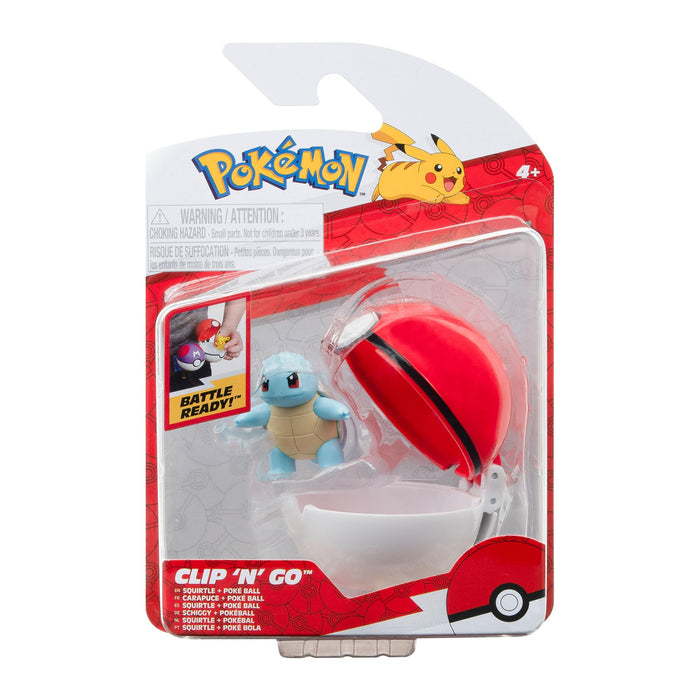 Pokémon PKW3143 Clip'n'Go Squirtle Official Pokéball with Detailed 2-Inch Figure, Black Squirtle #4 and Poke Ball