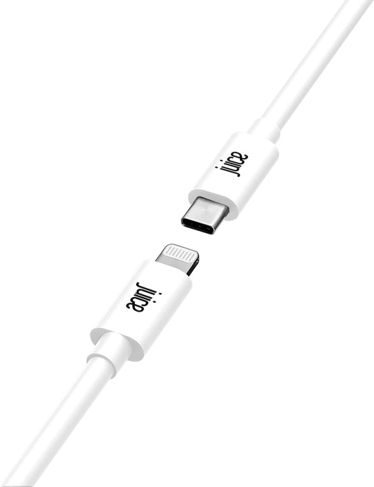 Juice USB Type C - Apple Lightning, 2m Charger and Sync Cable for Apple iPhone 14, 14 Pro, 13, 13 Pro, 12, 12 Mini, SE, 11, XS, XR, X, 8, 7, 6, 5, iPad, Airpods Pro - White