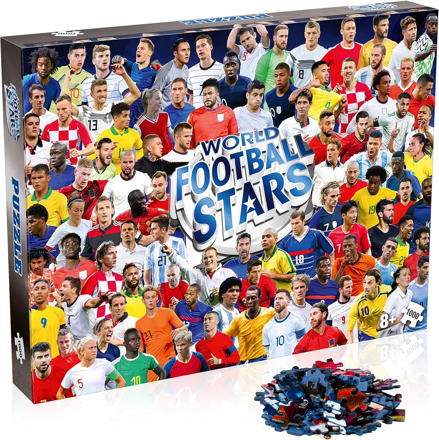 Winning Moves World Football Stars 1000 Piece Jigsaw Puzzle Game, Piece together football players including Harry Kane, Pele, Maradona, Lucy Bronze and Carli Lloyd, For players aged 4 plus