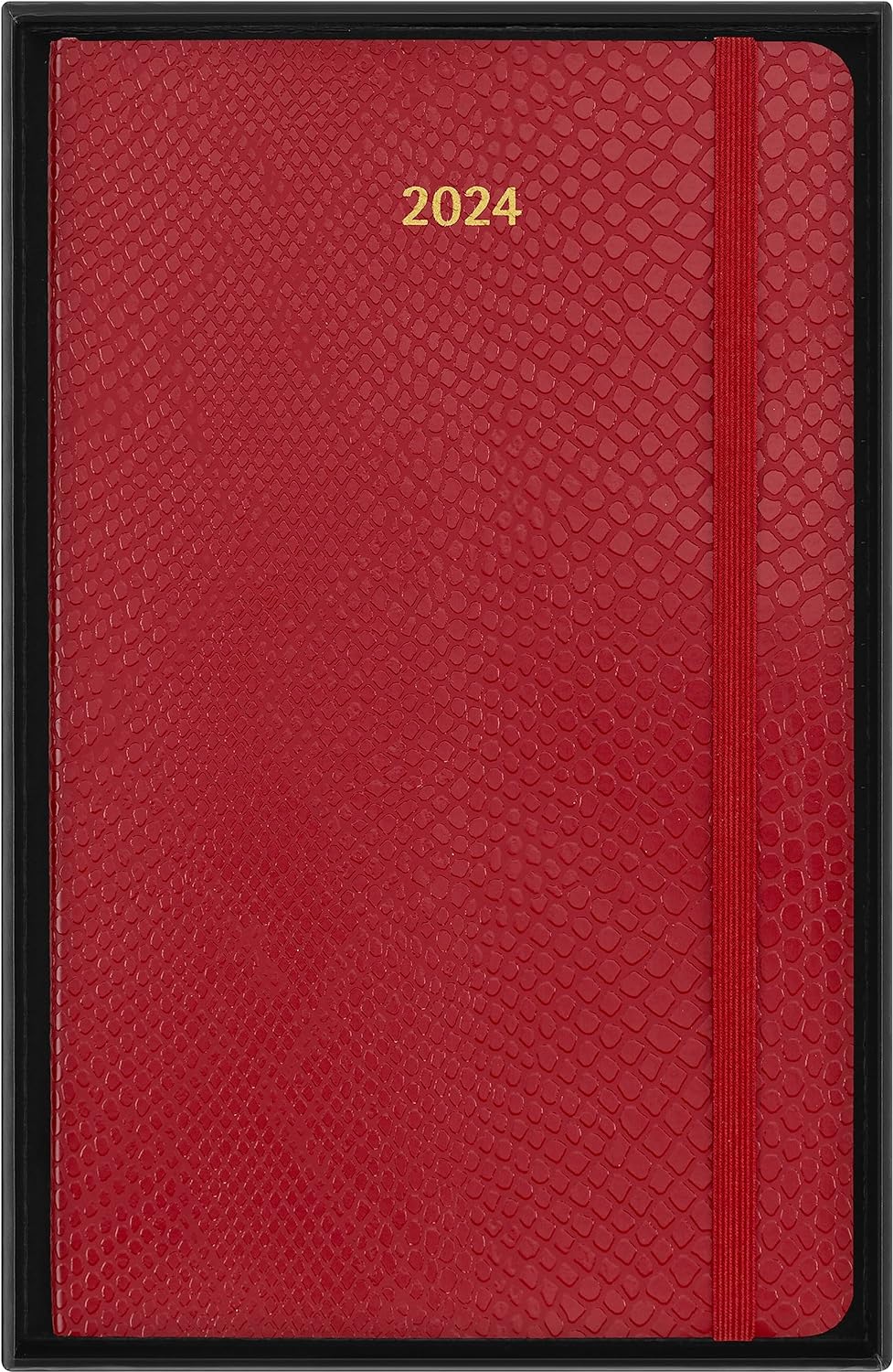 Moleskine Weekly Agenda 12 Months 2024 with Box, Agenda 2024, Size Large 13x21, Soft Cover and Elastic Closure, Faux Snakeskin Colour Red