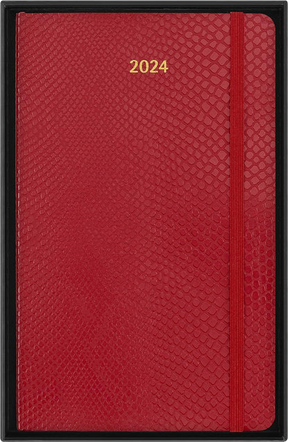 Moleskine Weekly Agenda 12 Months 2024 with Box, Agenda 2024, Size Large 13x21, Soft Cover and Elastic Closure, Faux Snakeskin Colour Red