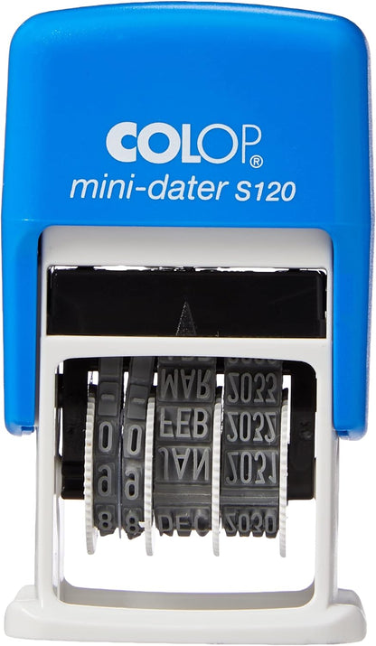 COLOP S120 Mini Dater Stamp - Black Ink | 104834 | 4mm Adjustable Self-inking Date Stamp | Manually Adjustable - Runs for 12 Years