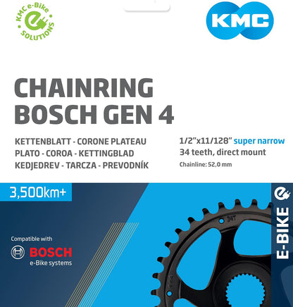 KMC Bosch Gen 4 Super Narrow Chainring, Black, 34T, Chainline 52.0mm
