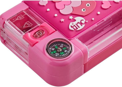 Tinc Mallo Character Pop Out Pencil Case Pink | Pop Out Compartment with Push Button | Includes Pencil with Eraser Topper, Ballpoint Pen & 15cm Ruler | 3 Compartments | for School