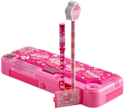 Tinc Mallo Character Pop Out Pencil Case Pink | Pop Out Compartment with Push Button | Includes Pencil with Eraser Topper, Ballpoint Pen & 15cm Ruler | 3 Compartments | for School