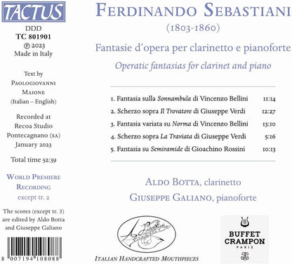 Ferdinando Sebastiani: Fantasie D'opera Per Clarinetto E...