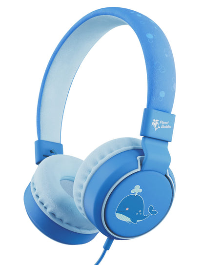 Planet Buddies Kids Headphones, Foldable Wired On Ear Headphones for Kids with Microphone, 85dB Volume Limiter, Cute Whale Kids Earphones for Tablets and Phones, Travel, School & Music Noah Whale Eco+
