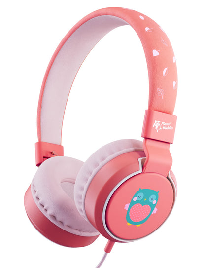 Planet Buddies Kids Headphones, Foldable Wired On Ear Headphones for Kids with Microphone, 85dB Volume Limiter, Cute Owl Kids Earphones for Tablets and Phones, Travel, School & Music Olive Owl Eco+