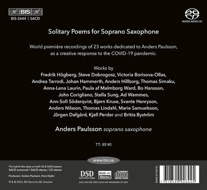 Solitary Poems for Soprano Saxophone: Dedicated to Anders Paulsson
