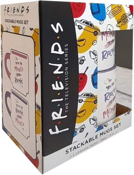 Friends Ceramic Mugs Set of 2 Stacking Mugs (Monica and Rachel Design) - Official Merchandise