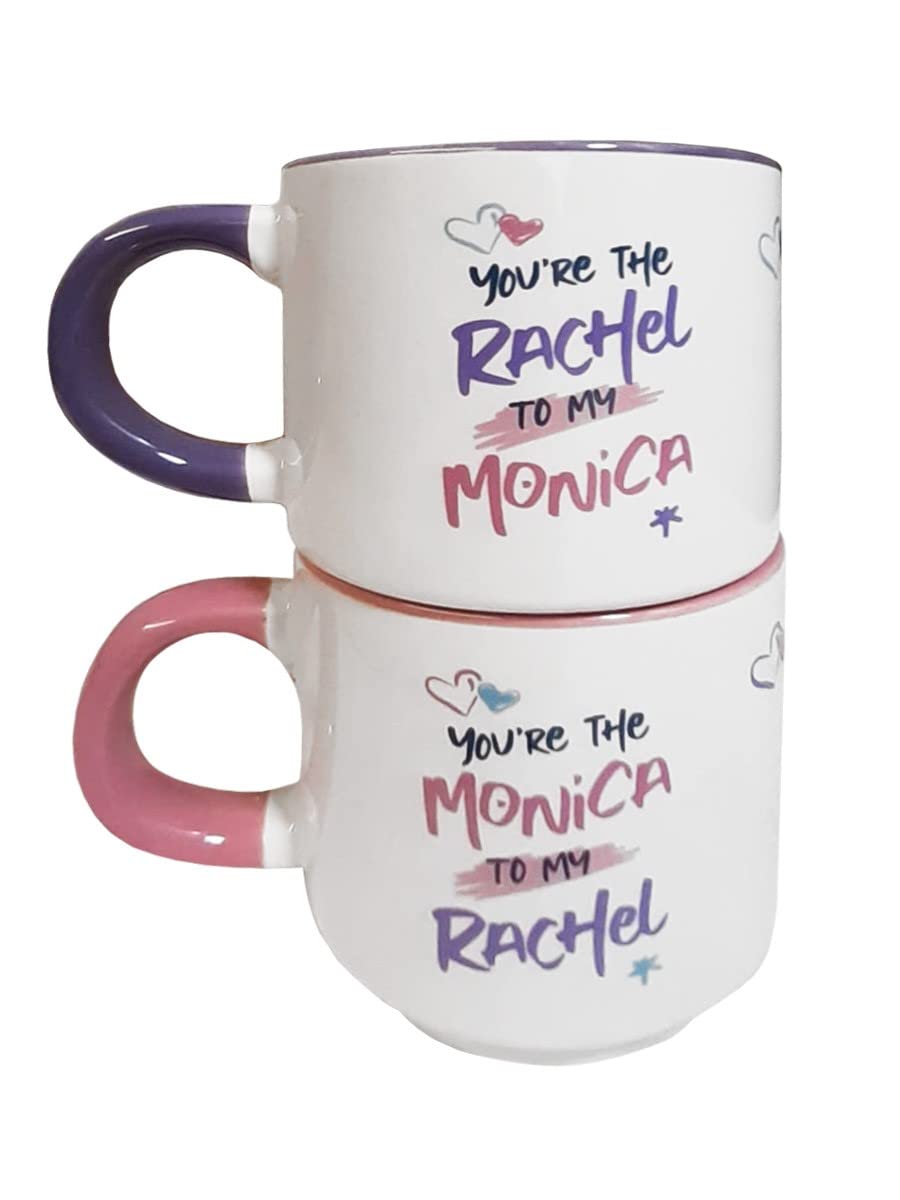 Friends Ceramic Mugs Set of 2 Stacking Mugs (Monica and Rachel Design) - Official Merchandise