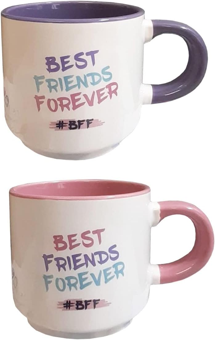 Friends Ceramic Mugs Set of 2 Stacking Mugs (Monica and Rachel Design) - Official Merchandise