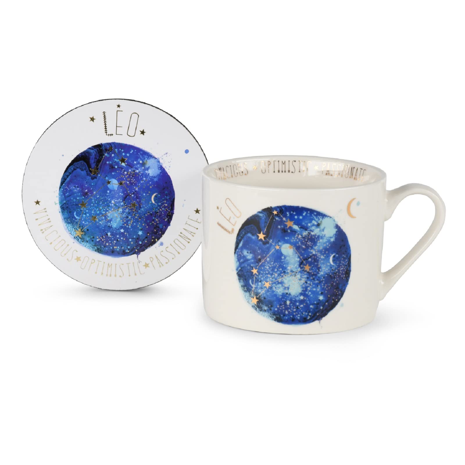 Summer Thornton Mug Set with Coaster in Presentation Gift Box (Leo Design), 11oz Ceramic Coffee Mug. Star Sign Personalised Mug. Zodiac Gifts and Coffee Mugs for Women - Official Merchandise