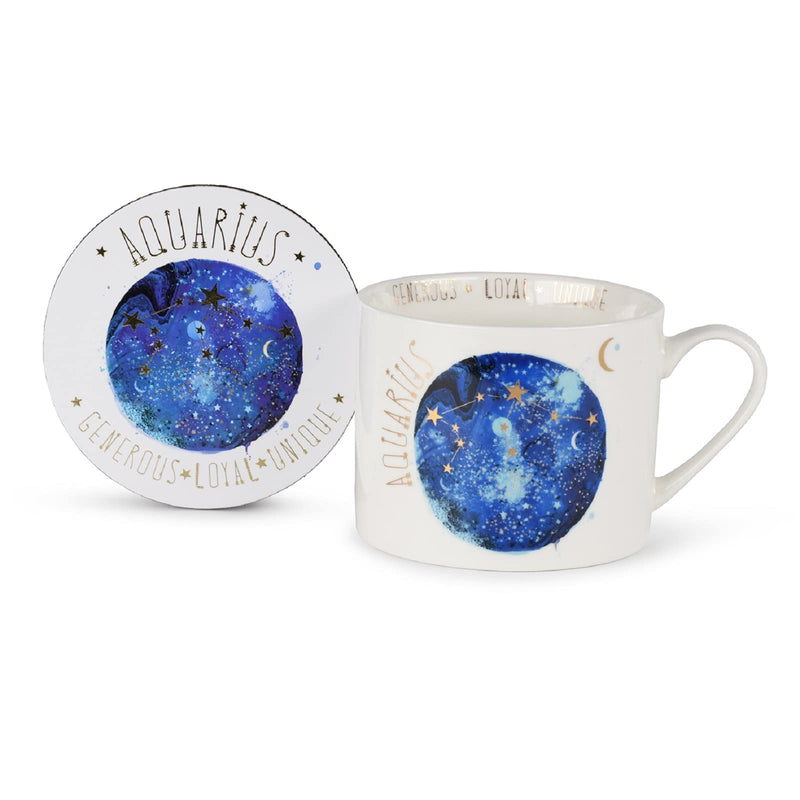 Summer Thornton Mug Set with Coaster in Presentation Gift Box (Aquarius Design), 11oz Ceramic Coffee Mug. Star Sign Personalised Mug. Zodiac Gifts and Coffee Mugs for Women - Official Merchandise