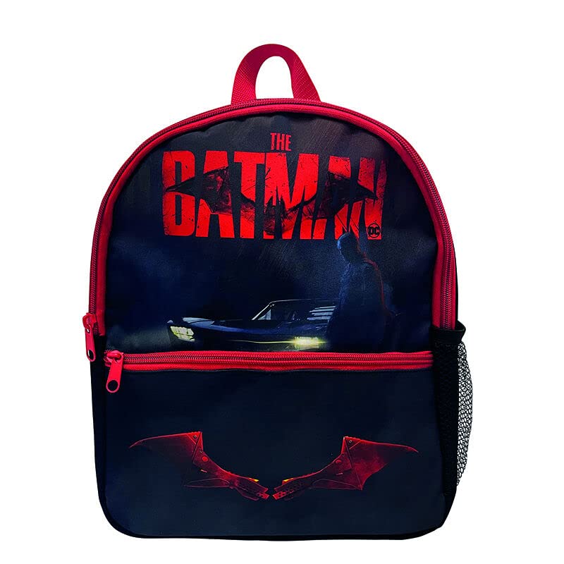 BATMAN The Backpack (Batmobile Storm Design) and 2 Zipped Front Pockets, Boys Backpack for School or Girls School Bag Height 25cm x Width 10cm - Official Merchandise