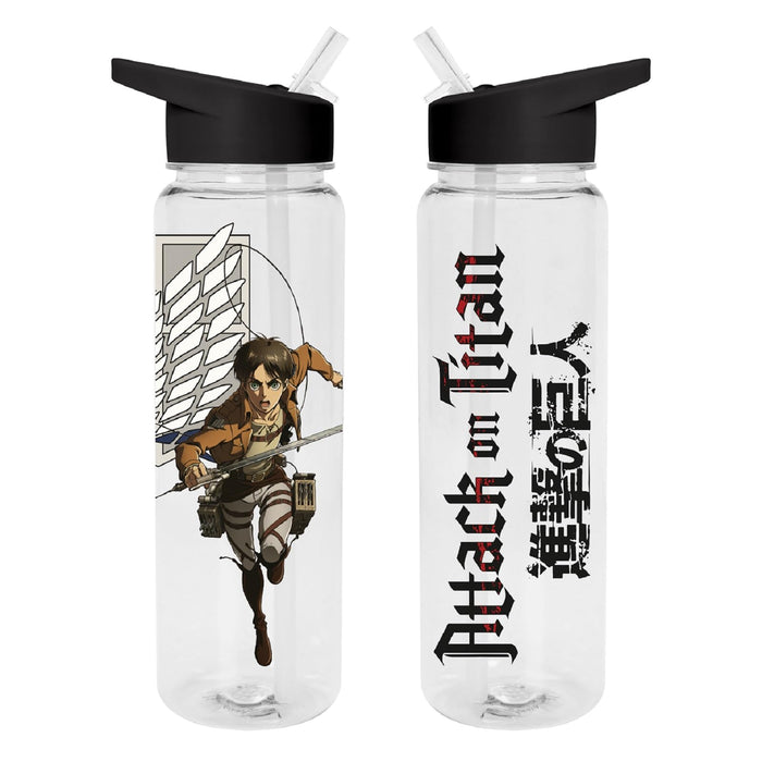 Attack on Titan Water Bottle (Scout Eren Yeager Design) Clear Plastic Water Bottle 540ml, Drinks Bottle - Official Merchandise
