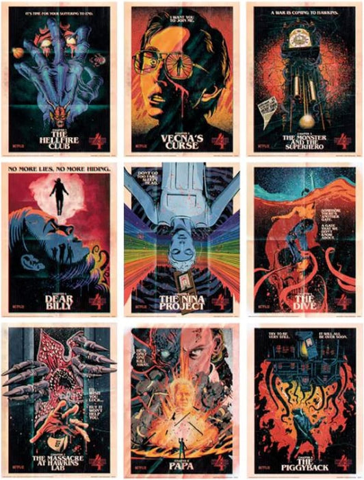 Stranger Things 4 Poster Set (Season 4 Design) Set of 9 30cm x 40cm Collectors' Art Prints, Posters & Pictures, Great Stranger Things Gifts - Official Stranger Things Merchandise
