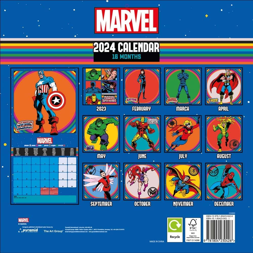 Marvel Comics Calendar 2024 - Month to a View Planner 30cm x 30cm, Marvel Gifts for Men and Women, Marvel Gifts for Boys and Girls, Kids Calendar - Official Merchandise