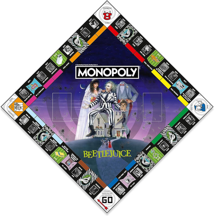 Winning Moves Beetlejuice Monopoly Board Game, Buy Adam Maitland, Lydia Deetz, Preacher, Otho, Sandworm and trade your way to success, makes a great gift for ages 12 plus