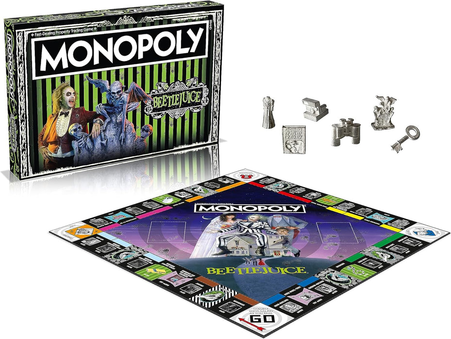 Winning Moves Beetlejuice Monopoly Board Game, Buy Adam Maitland, Lydia Deetz, Preacher, Otho, Sandworm and trade your way to success, makes a great gift for ages 12 plus