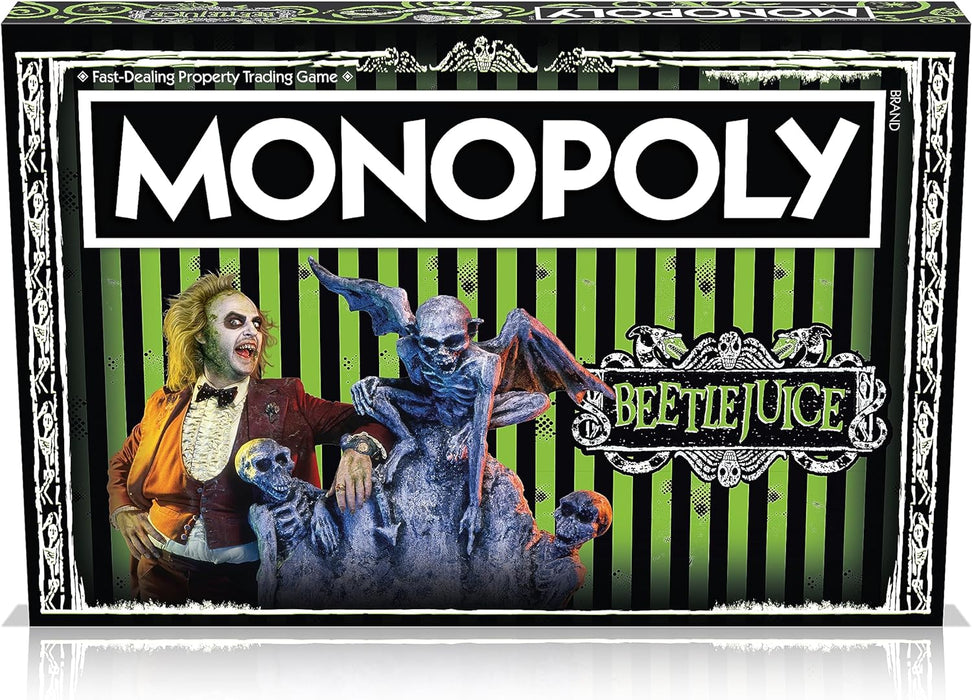 Winning Moves Beetlejuice Monopoly Board Game, Buy Adam Maitland, Lydia Deetz, Preacher, Otho, Sandworm and trade your way to success, makes a great gift for ages 12 plus