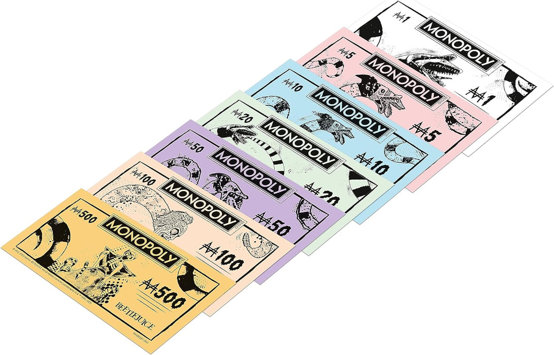 Winning Moves Beetlejuice Monopoly Board Game, Buy Adam Maitland, Lydia Deetz, Preacher, Otho, Sandworm and trade your way to success, makes a great gift for ages 12 plus