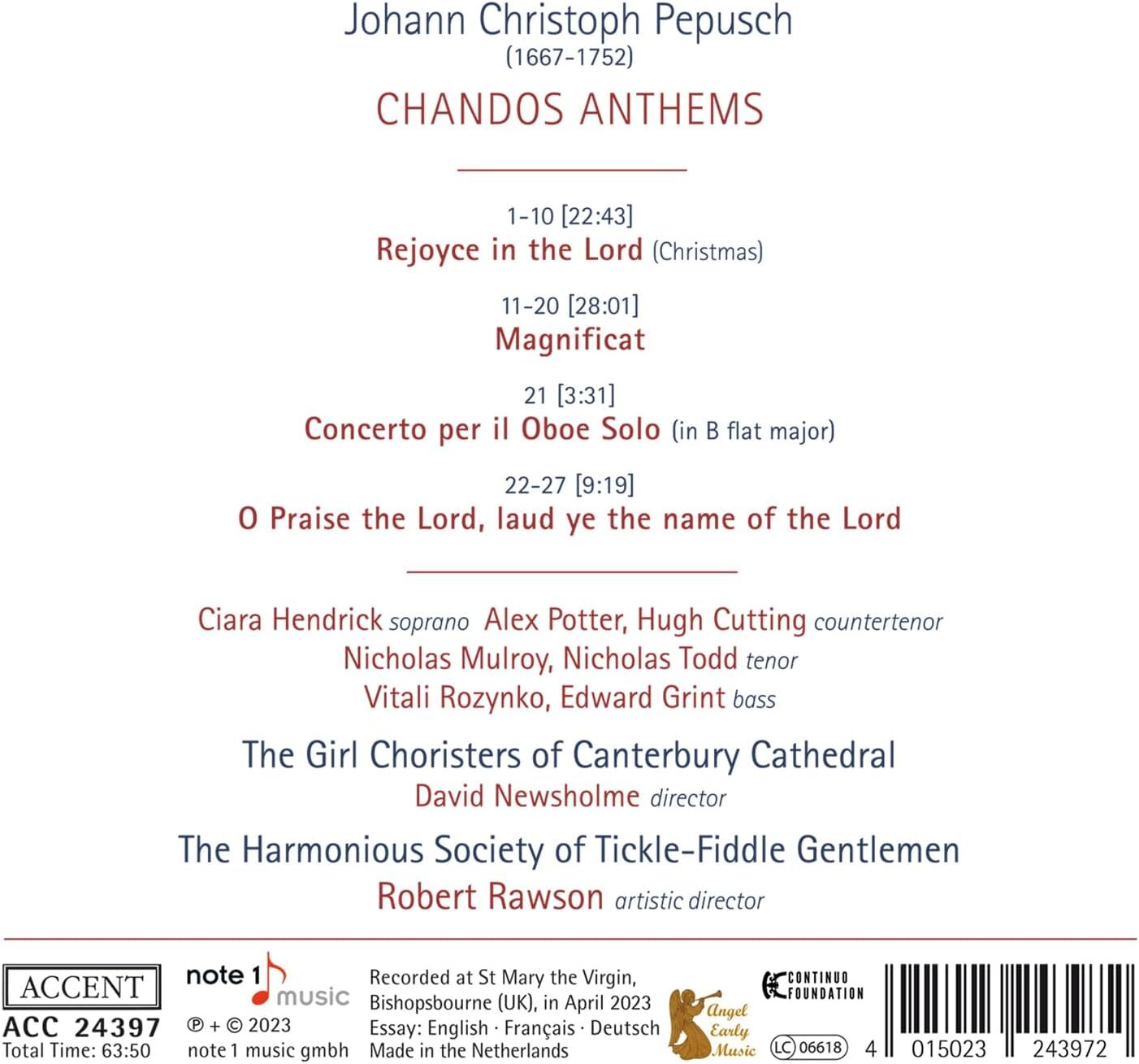 Johann Christoph Pepusch: Chandos Anthems