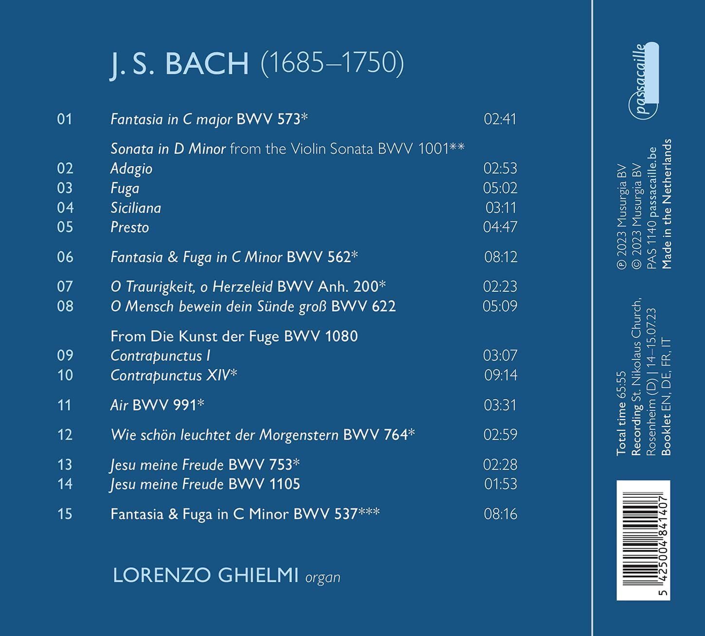 Bach Fragments: Organ Works Completed By Lorenzo Ghielmi