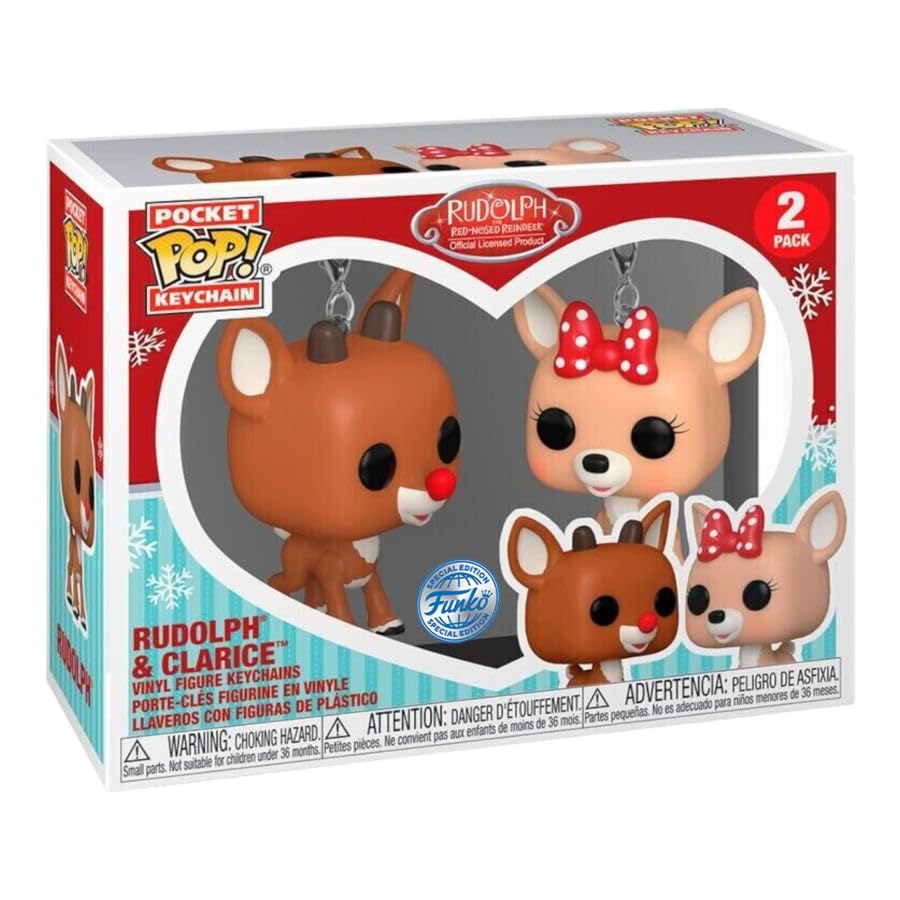 Funko POP! Keychain: Rudolph - 2 Pack Rudolph & Clarice - Rudolph the Red-Nosed Reindeer - Collectable Vinyl Mini Figure Novelty Keyring - Stocking Filler - Gift Idea - Official Merchandise