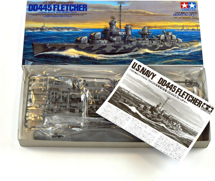 Tamiya- US Zerstörer DD445 Fletcher vehículo 78012-1:350 WWII Destructor, maqueta, construcción, Manualidades, aficiones, Pegado, Kit de plástico, Color Plateado (78012