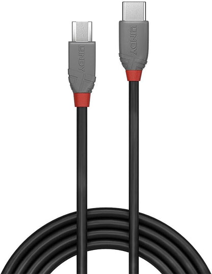 LINDY 36890 USB 2.0 Type C to Micro-B Cable, Anthra Line - Black