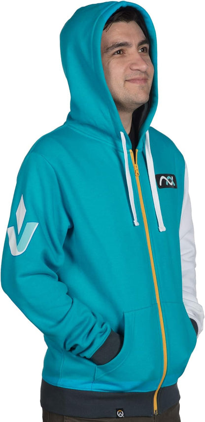 JINX Overwatch Ultimate Symmetra Men's Gamer Zip-Up Hoodie Teal XL