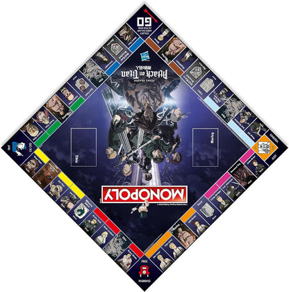Winning Moves Attack on Titan The Final Season Monopoly Board Game, buy Eren Jaeger, Colossal Titan, Gabi Braun, Yelena and trade your way to success, makes a great gift for ages 12 plus