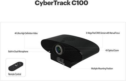 4K Ultra HD USB Webcam with 4X Zoom, with Built-in 3W*2 Speaker, Microphone, Adjustable View Angle 90-150 Degree, Mount Adapter and Remote Controller