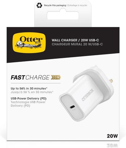 OtterBox Standard UK 20W USB-C PD Wall Charger, Fast Charger for Smartphone and Tablet, Drop Tested, Ultra Durable, White
