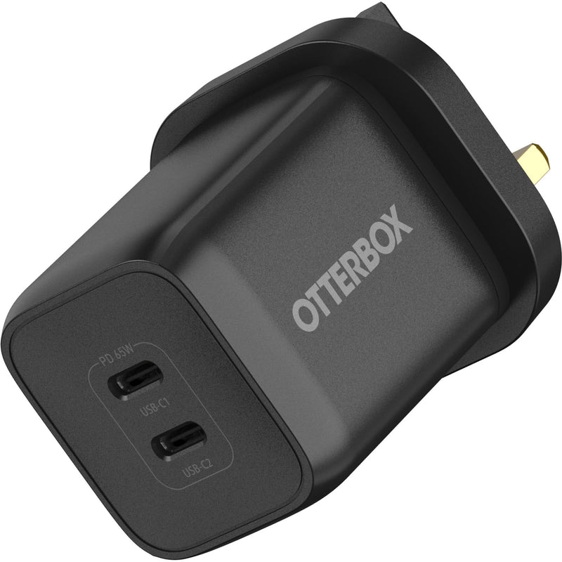 OtterBox Standard UK 65W USB-C PD GaN Dual Port Wall Charger, 45W USB-C PD + 20W USB-C PD, Fast Charger for Smartphone and Tablet, Drop Tested, Ultra Durable, Black