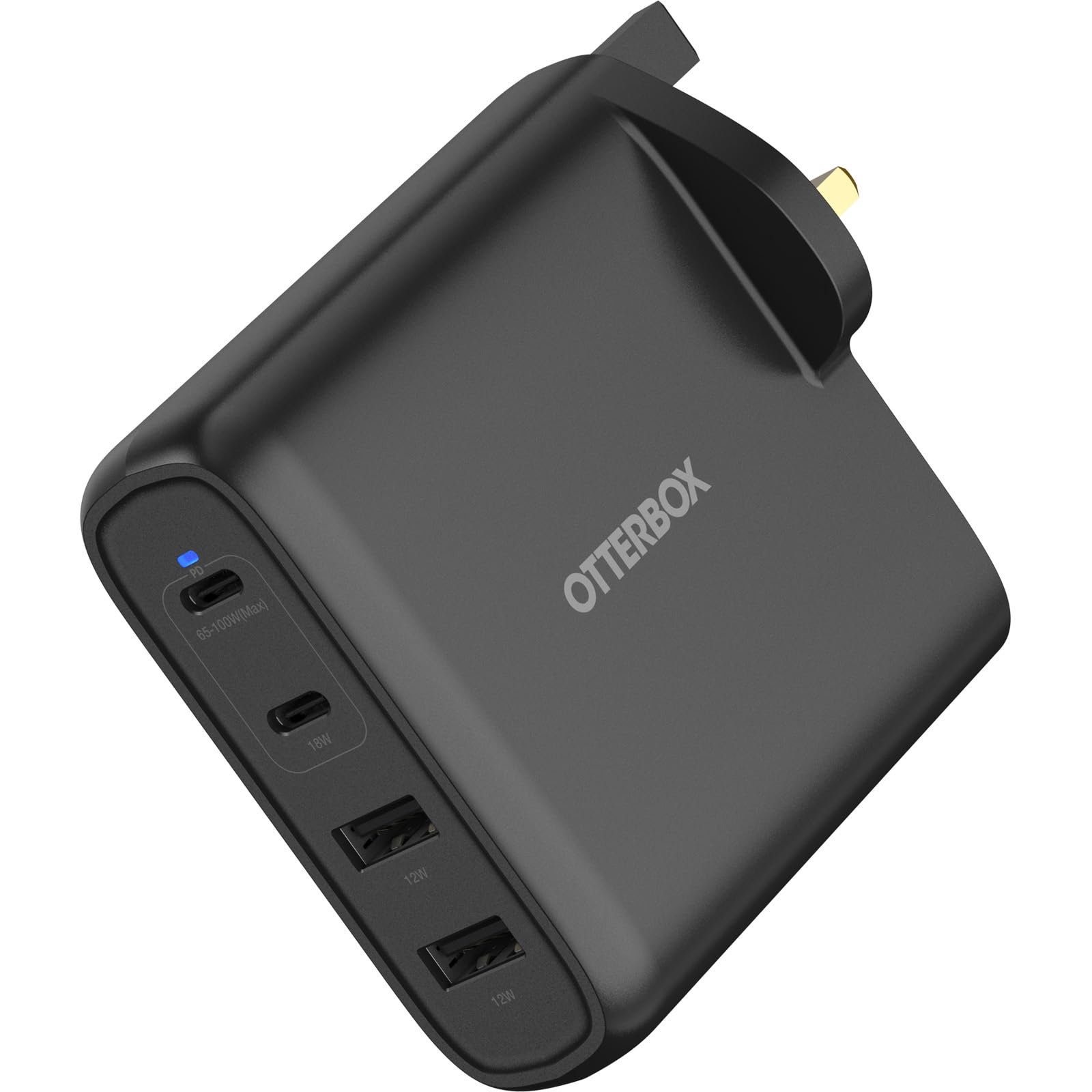 OtterBox Standard UK 100W USB-C PD GaN Four Port Wall Charger, x2 USB-C PD Ports + x2 USB-A Ports, Fast Charger for Smartphone and Tablet, Drop Tested, Ultra Durable, Black