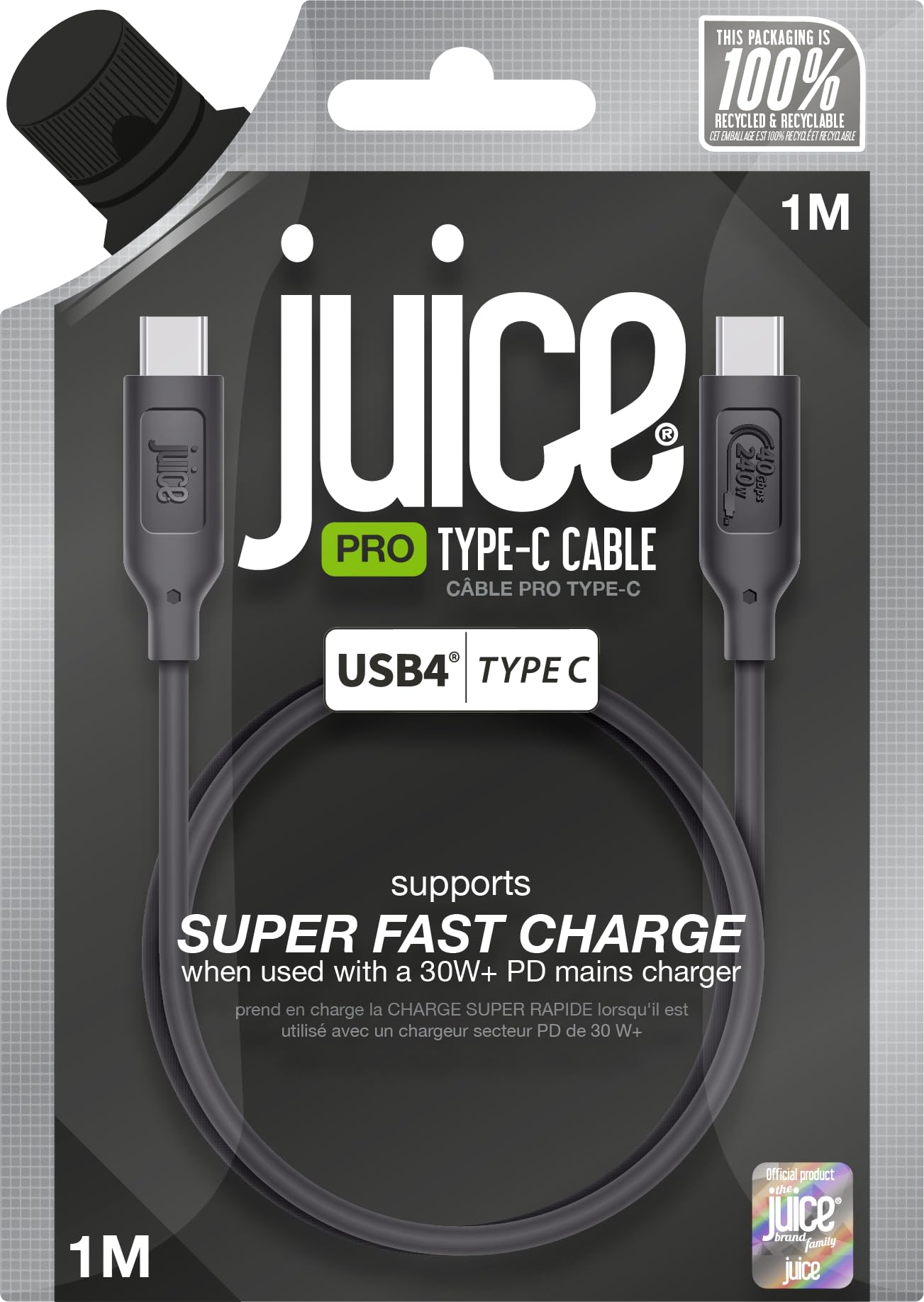Juice 4.0 Type C cable. Type C to Type C, Fast charging, Durable, iPhone 15, 15 Pro, Samsung, Oppo, Nokia, LG and may more compatible (Black