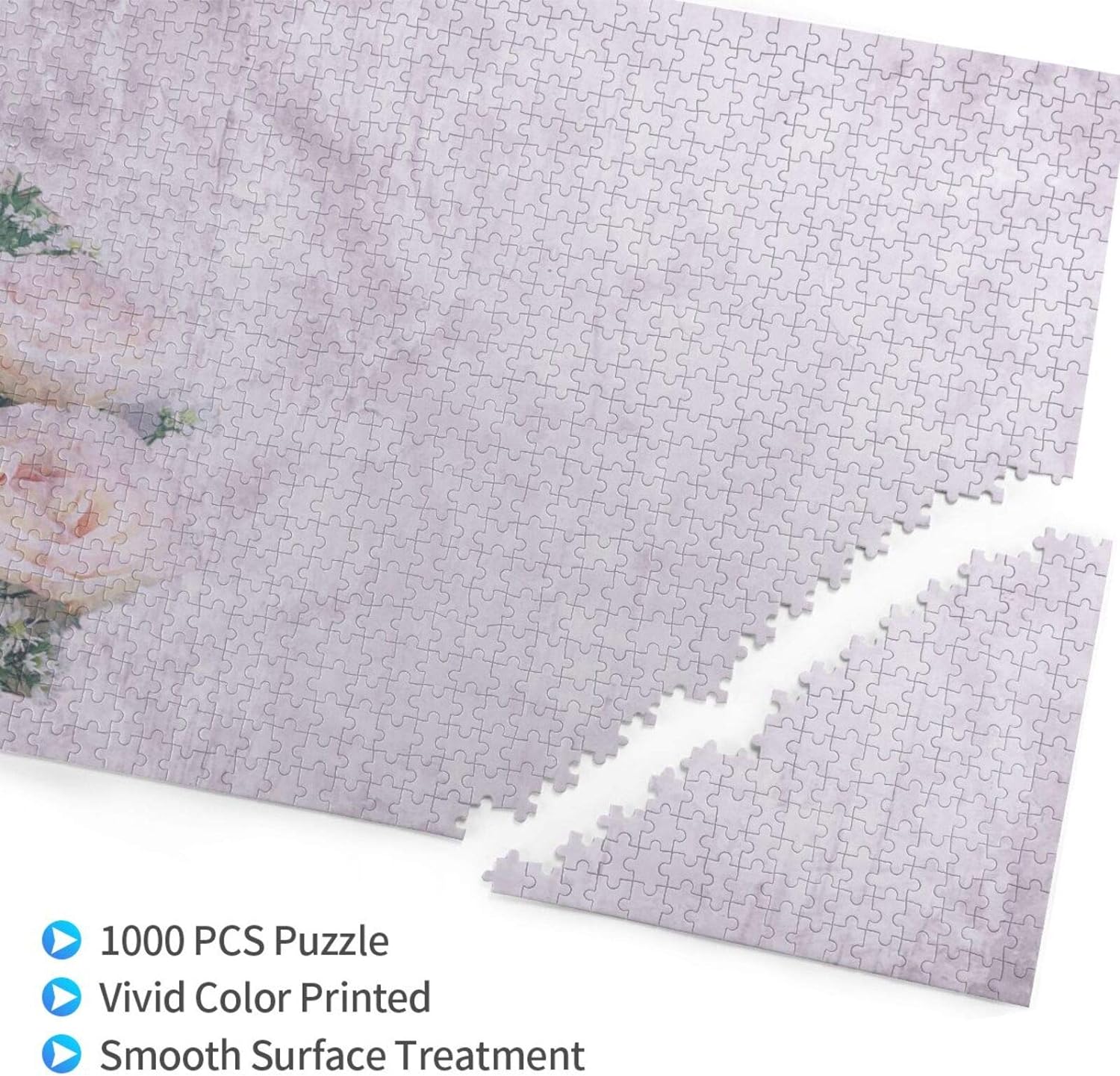 1000 piece puzzle, overlay dirty concrete wallpaper and background flowers bouquet, picture puzzle game for adults and kids family wedding graduation gifts