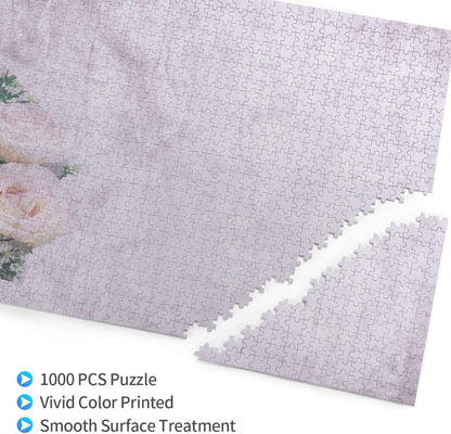 1000 piece puzzle, overlay dirty concrete wallpaper and background flowers bouquet, picture puzzle game for adults and kids family wedding graduation gifts
