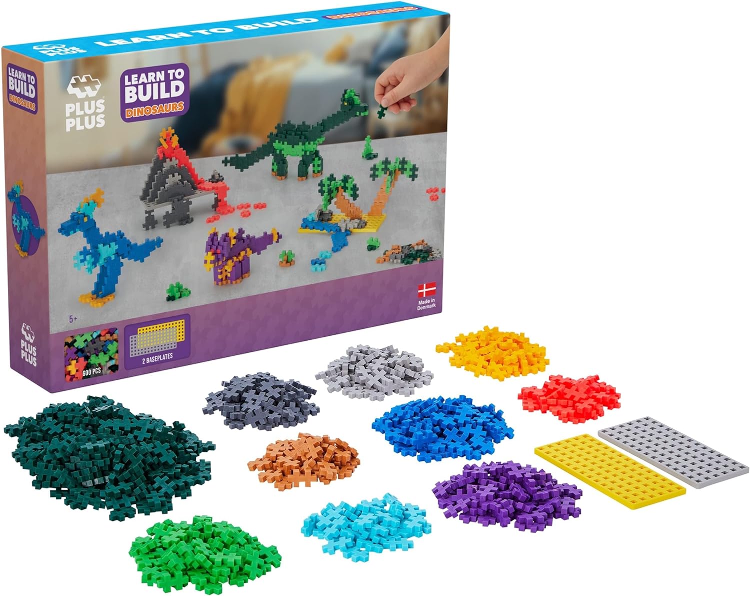Plus-Plus Learn to Build Dinosaurs - 600 pieces - Creative Play, Building Blocks, Building, Developing Toys for Kids, STEM, STEAM, Produced in Denmark