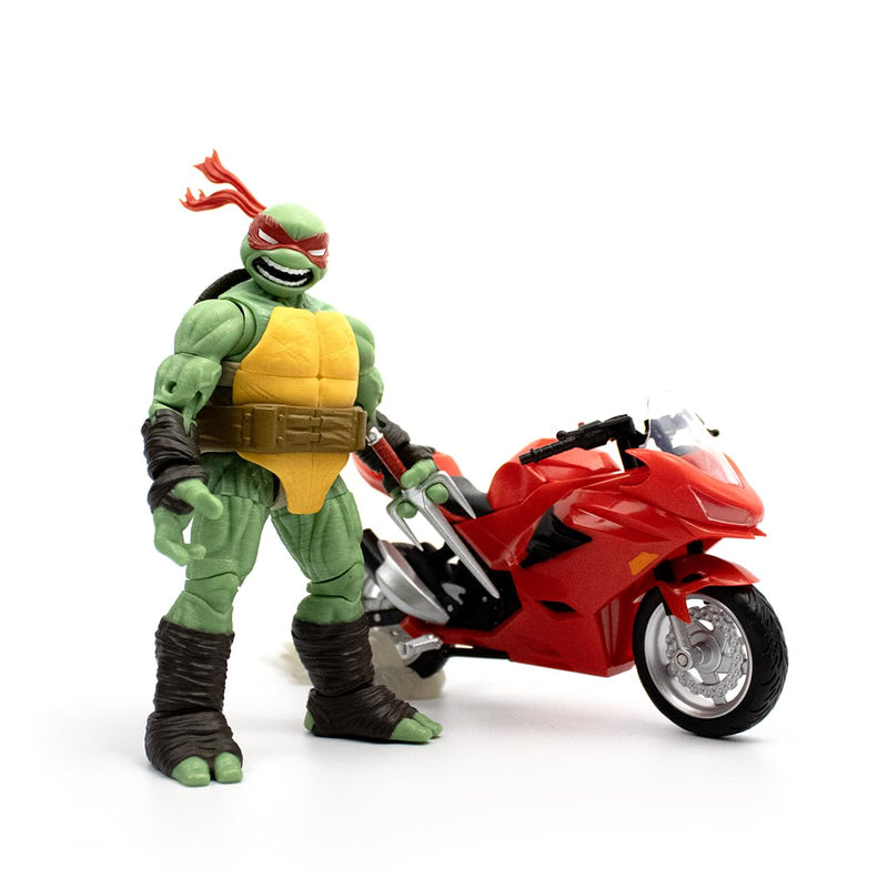 Tortues Ninja figurine et véhicule BST AXN Raphael avec moto (IDW Comics) 13 cm