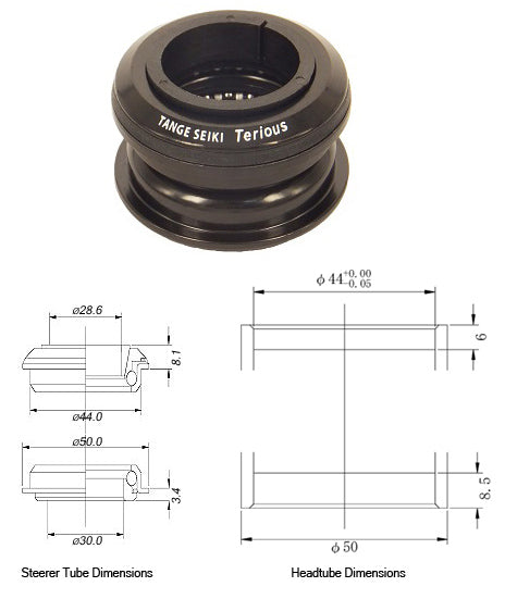 Tange-Seiki: Terious ZST2 Semi Integrated Headset in Black. 1 1/8"-BLACK -1 1/8" 1 1/8"