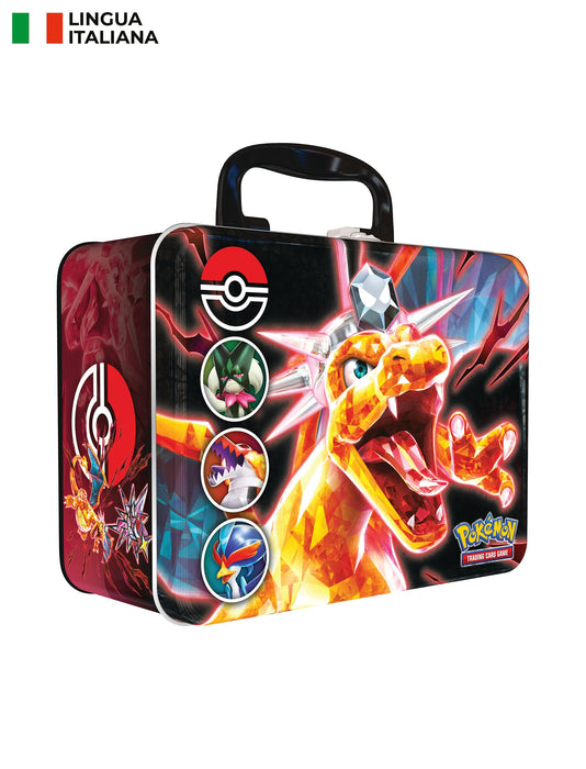 Pokémon Collectible Top Box of the GCC, Autumn 2023, Meowscarada, Skeledirge and Quaquaval, Three Holographic Promotional Cards and Six Expansion Envelopes, Italian Edition